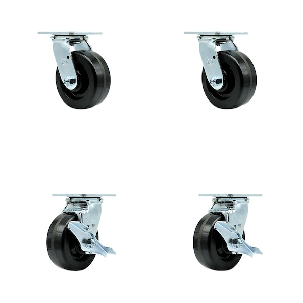 5 Inch Phenolic Swivel Caster Set with Ball Bearings 2 Brakes